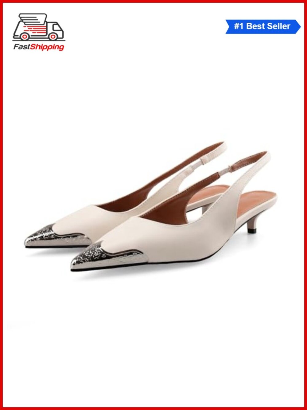✨ Kitten Heel Slingback Pointed Toe Metal Toe Western Dress Sandals
